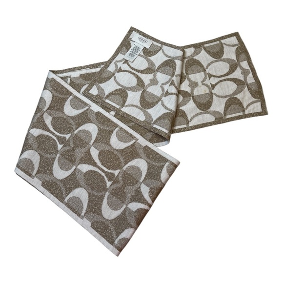 Coach Accessories - Coach Signature C Logo Tan Metallic Gold Wool Blend Scarf Wrap